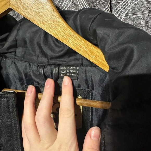 Phase 2 Arcto Leather Parka Jacket Hooded Winter Coat Puffer Black Sz-M‎ Vintage - Picture 7 of 8